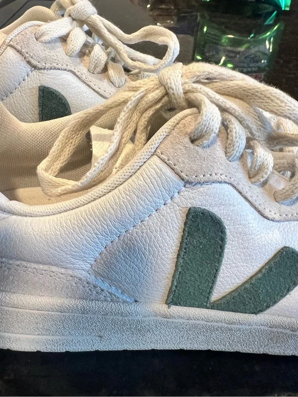 Veja V-90 Sneakers in White and Green